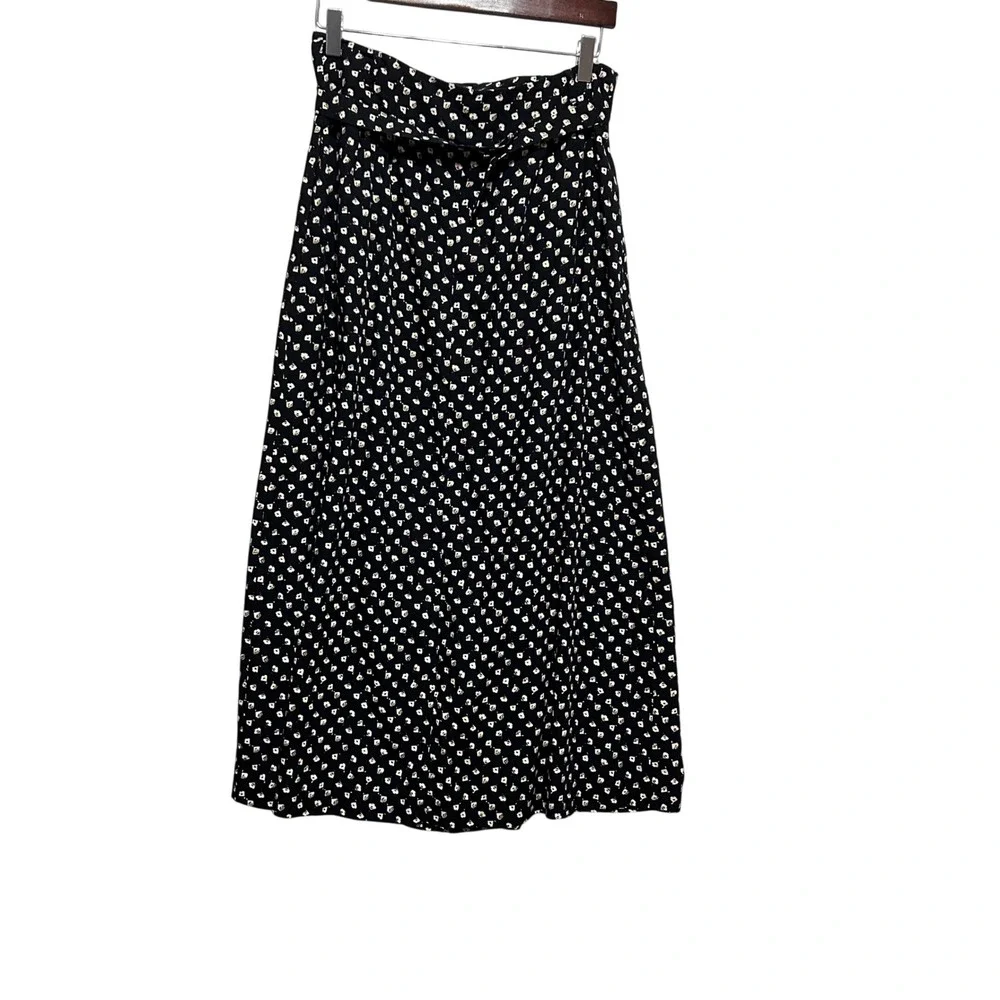 Barry Bricken Maxi Skirt 12 Black Abstract‎ Floral Wrap Romantic Boho Cottage